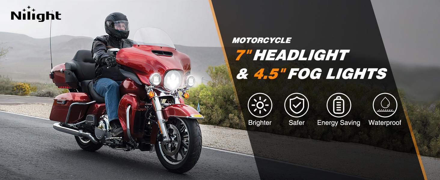 Nilight Motorcycle LED Headlamp Kit - 7in Front Lights, 4.5in Chrome Waterproof Durable Fog Lights, Cooling LED Upgrade & Replacement for Motorcycles, Led Lights, 4.5 Inch Fog Light Nilight Motorcycle LED Headlamp Kit - 7in Front Lights, 4.5in Chrome Waterproof Durable Fog Lights, Cooling LED Upgrade & Replacement for Motorcycles, Led Lights, 4.5 Inch Fog Light