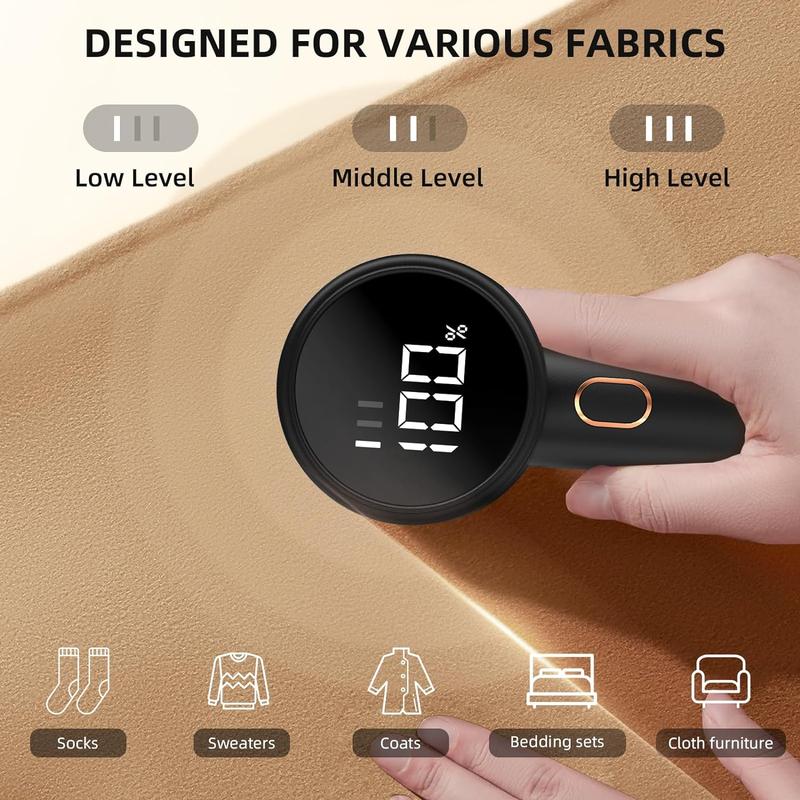 【Lentorgi】Electric fabric shaver, portable hair remover, pet home, rechargeable, lint collection container, LED digital display, 6-blade blade, safety lock, 3 speeds, 2600mAh, lasts for 1 hour, suitable for clothes, sweaters, sheets, sofa, blanket