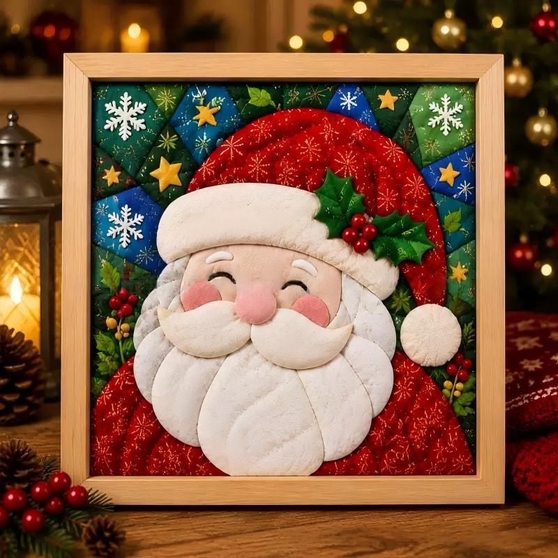 20cm Christmas Stocking Framed Wall Art vintage patchwork picture