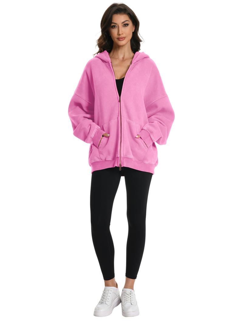 Faiable Unisex Oversized zip up hoodie suitable menswear and womenswear,plain zip up sweatshirts Acid Wash long sleeve pullover ,basic minimalist tops Heavyweight Fleeced fabric Cotton Zipper Hoodie Vintage #TikTokshopBacktoSchool