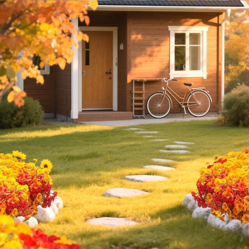 【New Fall Styles, Affordable Prices】6/12/18/24-Piece Outdoor Synthetic Artificial Flower Arrangement - Waterproof, Universal, Realistic Faux Plants with Orange,Yellow,Red,Brown Leaves for Patio,Porch,Front Door
