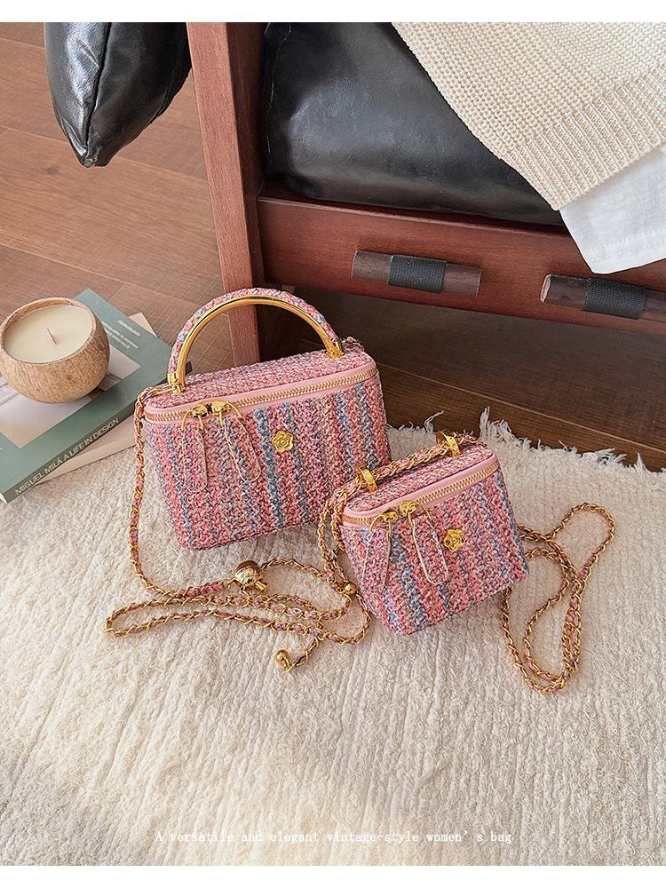 Korean Style Tweed Box Crossbody Bag | Elegant Light Luxury Shoulder Purse | Versatile Chic Handbag for Women