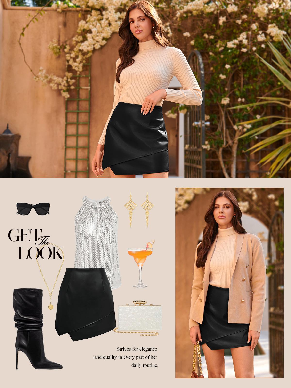 GRACE KARIN Skirt Skorts for Women UK Ladies PU Leather Skirts High Elastic Waist Wrapped Dance Club Shorts SpringStatements