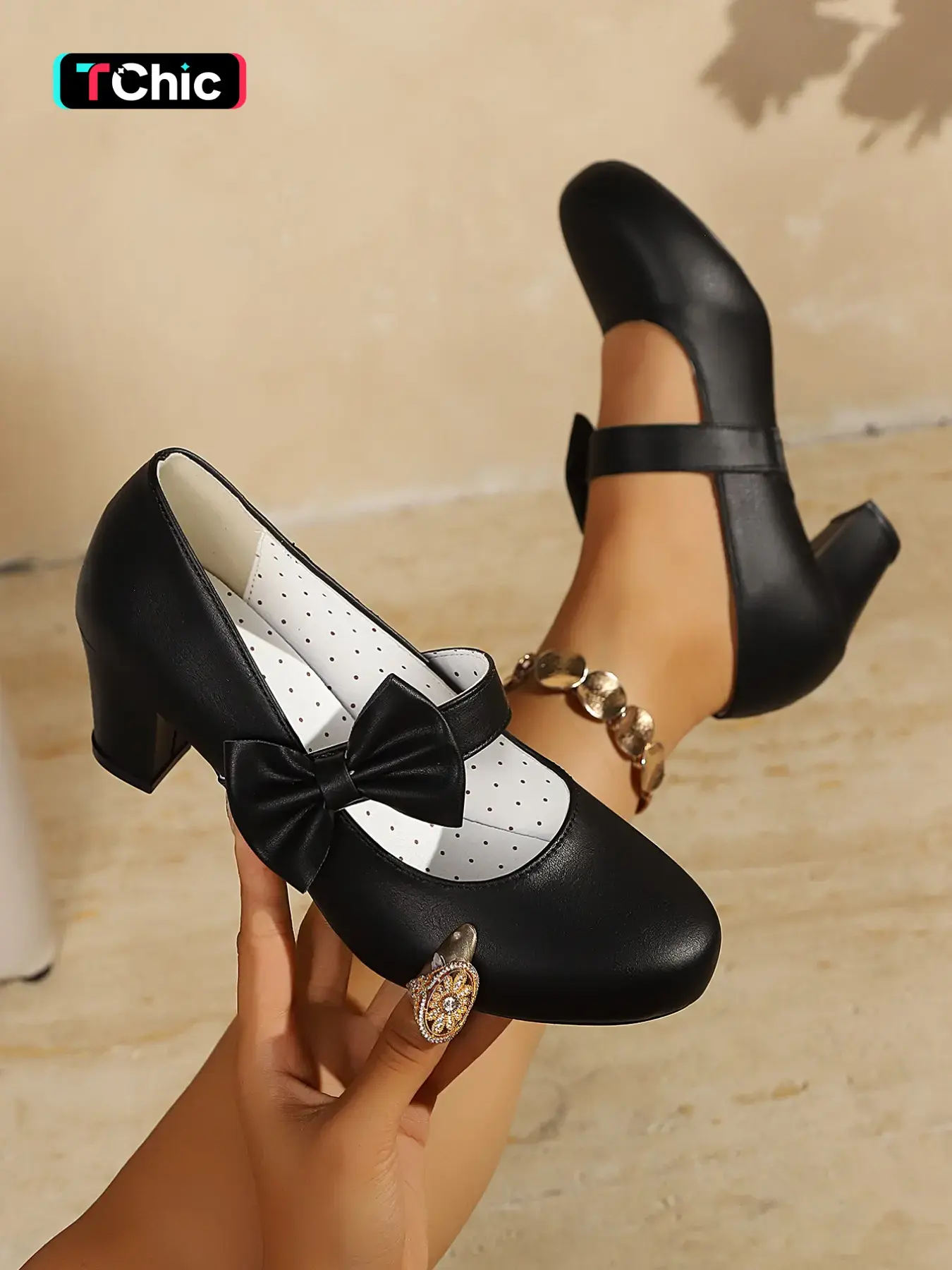 Women's Fashion Comfortable Heeled Shoes, Chunky Heel Single Shoe, Thick Block Heels, Bow Design, Height Boost, Elegant Fairy Style, Trendy Footwear