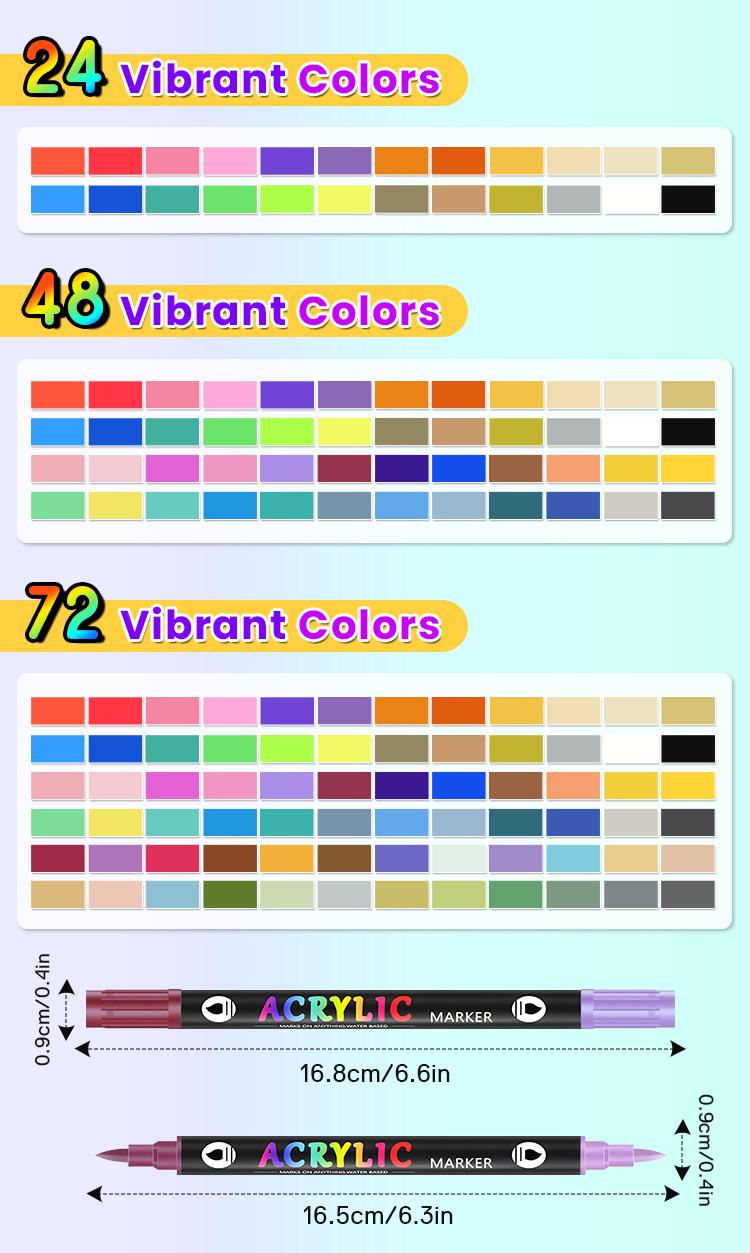 Acrylic paint marker pen, 12/24/36/48/60 Double-headed two-color acrylic paint marker pen, rock painting, wood, canvas, DIY acrylic paint art supplies. Drawing design, decoration and creative tools, Christmas gifts, Acrylic Paint Markers