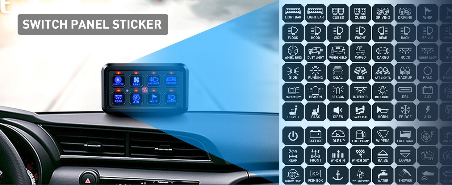 Nilight 120PCS Switch Panel Stickers Multifunction Button Stickers for 6/8 Gang Switch Panel Label Decal for Circuit Panel Cars Marine Boats RV Truck Vehicle Text Sticker Dashboard multifunction lights vehicle lighting