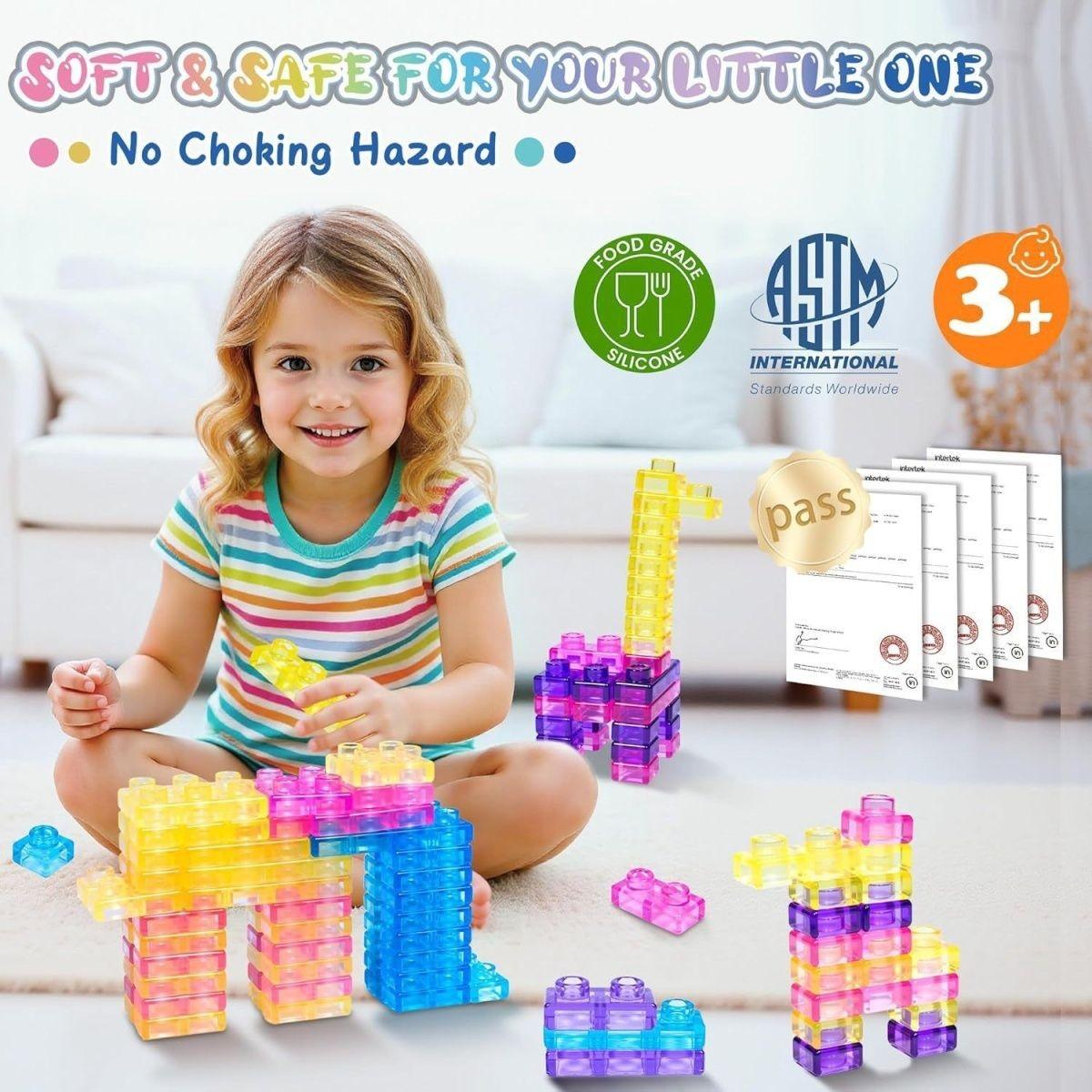 Joyspot Soft Jelly Blocks Set, 40 Pieces Squishy Multicolor Building Toys, Non-Toxic Sensory Play, Safe Stretch Fun, Stem Learning for Kids Aged 6+