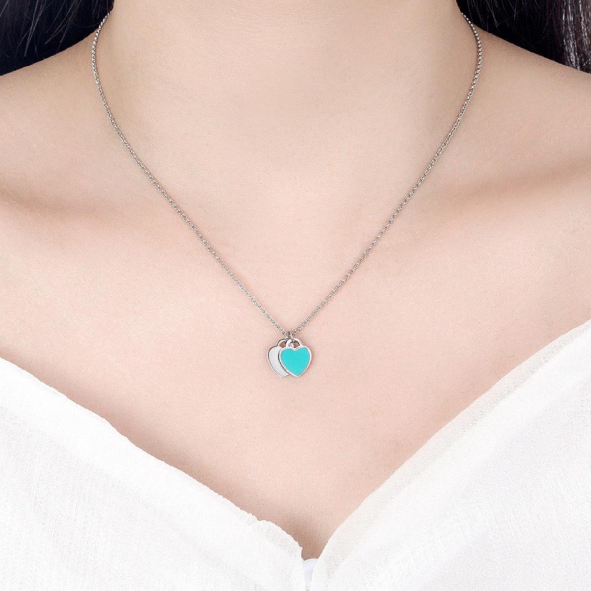 Unisex Anti-Tarnish Dual Hearts Charm Necklace Pendant - Long, Layerable, Sleek Highly Reflective Surface, Versatile Style, Ideal for Daily Outfits, Perfect Gift for Loved Ones, Trending Fashion Accessory