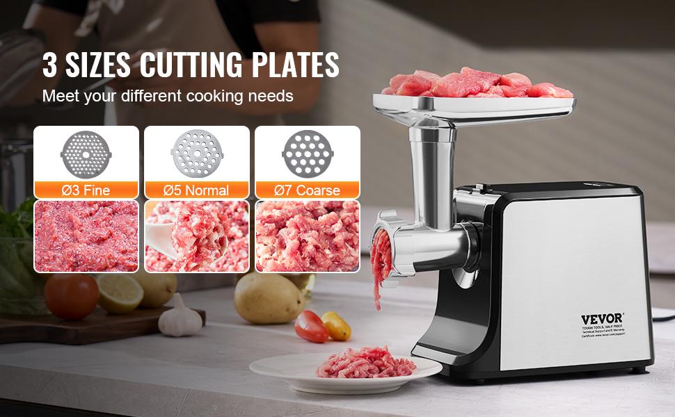 VEVOR Meat Grinder, 3 Lbs/Min Capacity Electric Meat Grinders with Blade, Grinding Plate, Sausage Maker, Kubbe Kit, Burger Press, Chopper Attachment, Stainless Steel Meat Mincer for Home Kitchen