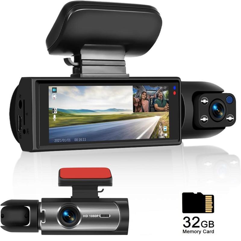 Dual Lens Car DVR, HD Driving Recorder, 1080P HD Front & Rear Camera Car DVR, 32GB Car Video Surveillance with 3.16 Inch IPS Display, 24-hour Parking Mode Monitoring