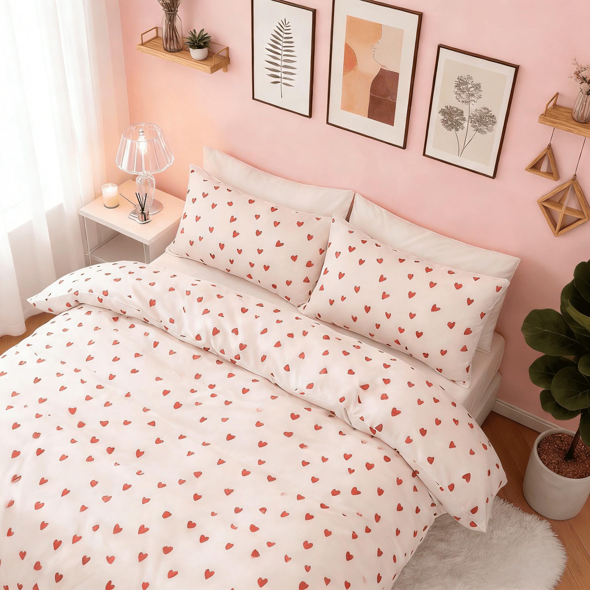 3-Piece Red Small Heart Print Duvet Cover Set, Includes 1 Duvet Cover and 2 Pillowcases (Without Insert), Soft and Comfortable, Machine Washable for Easy Care, Ideal Gift.