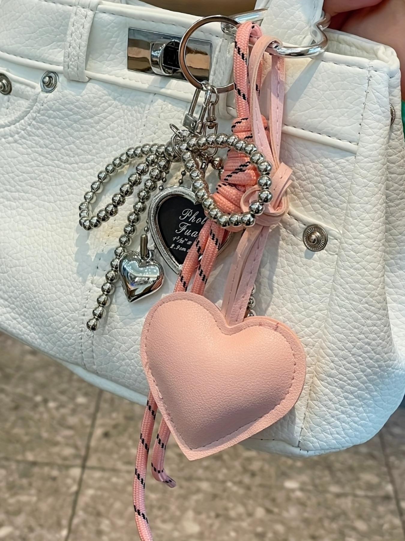 Y2K Gothic Women's Elegant Heart Shaped Keychain Handmade Beaded Silver Bow Charms Heart Love Keychain Bowknot Braided Rope Key Chain Bag Pendant Charm Hanging Accessories for Handbags,Wallet,Car Backpack & Key Pendants for Fashion Enthusiasts Black Red