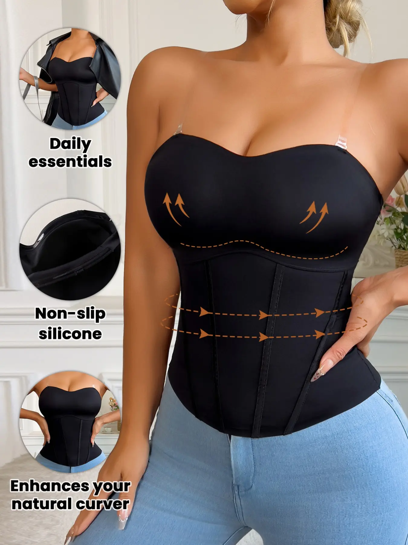 Women's Seamless Push-Up Shapewear Top, Waist Cinching Belly Control Bra, Minimalist Vest for Daily Wear, Home & Casual Use