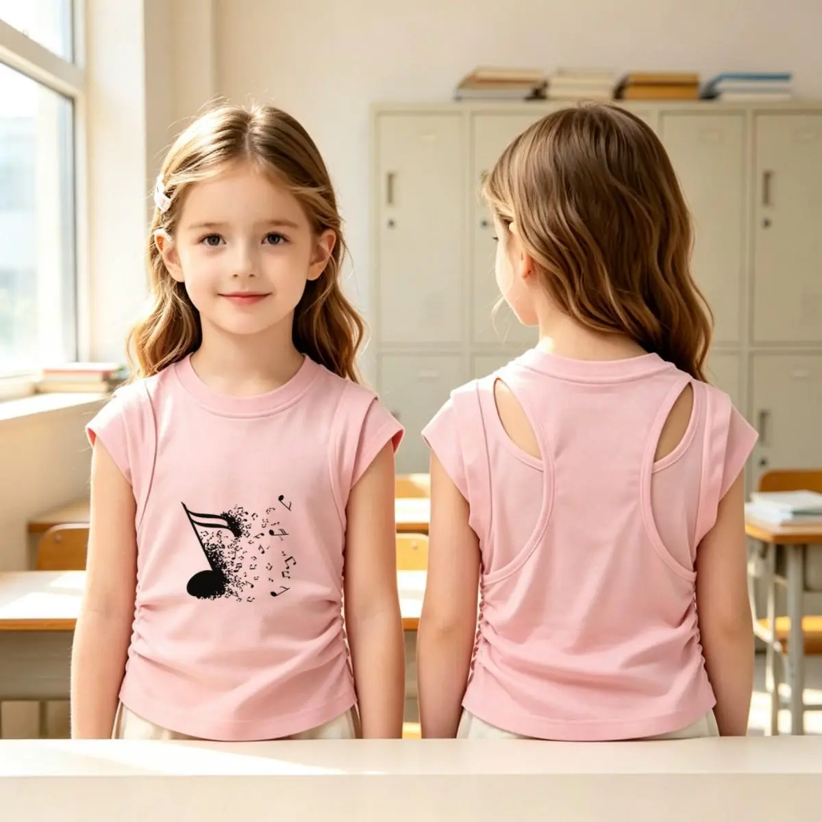 Cotton Music Note Print Racerback Tank Top for Girls