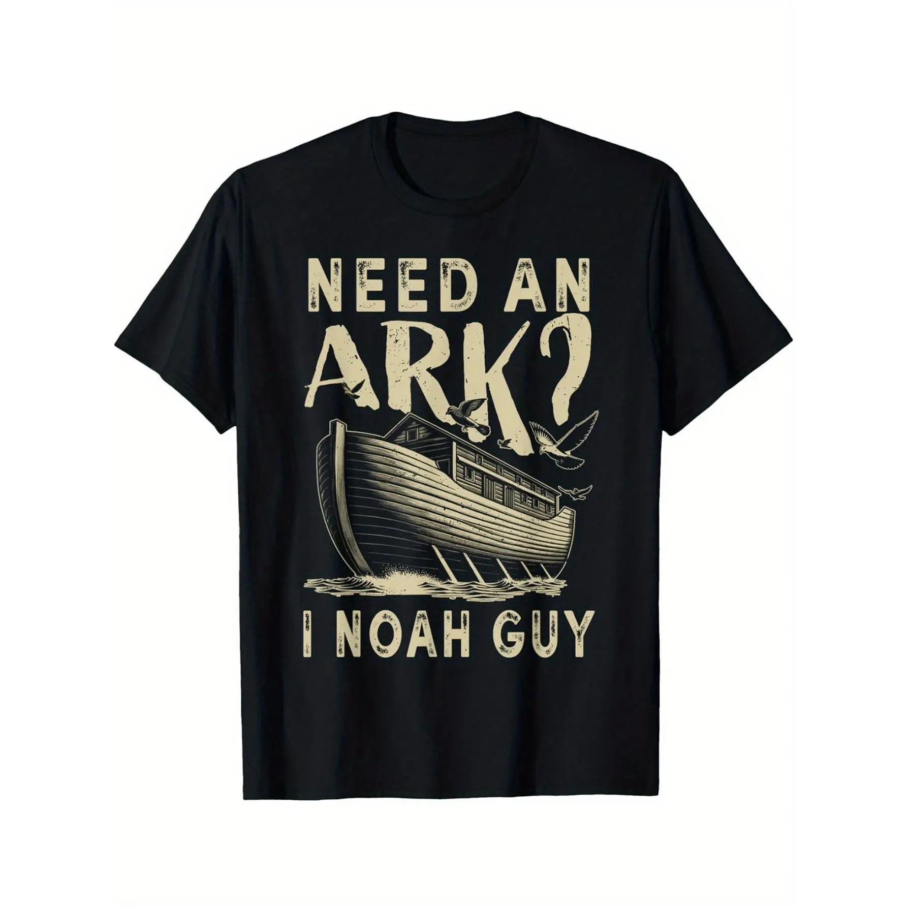 Funny Christian Ark Noah's Ark Bible Verse T-Shirt for Men -  Heavyweight Casual Round Neck Short Sleeve Tee with Ark Design & "Need an Ark? I Noah Guy" Slogan - Humorous Faith Apparel for Church Events & Casual Attire - Machine Washabl