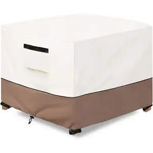 Patio Ottoman Cover Waterproof Heavy Duty Square Outdoor Ottoman Covers, 25W x 25D x 18H Inches Patio Furniture Covering Protector Outdoor Side Table Cover (Beige)