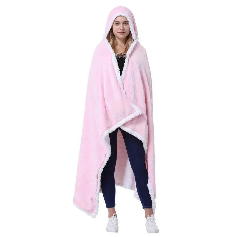 Large Winter Lamb Fleece Wearable Blanket, Soft Cozy Blanket, Comfortable Plush Lining, Anti-Cold Warm Sleeve Design, Portable Gift for Family and Friends