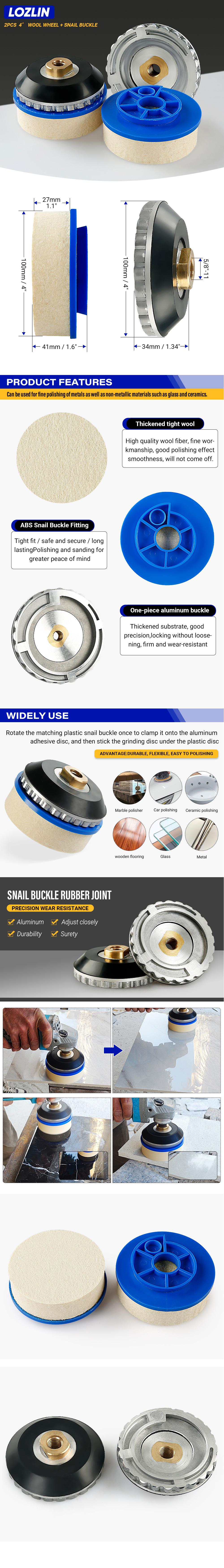 4"(100MM) Thickened Wool Polishing Wheel - Mirror Finish Buffing Pad for Glass, Tile, Stone, Metal & Wood - Car Detailing/Furniture Restoration Kit