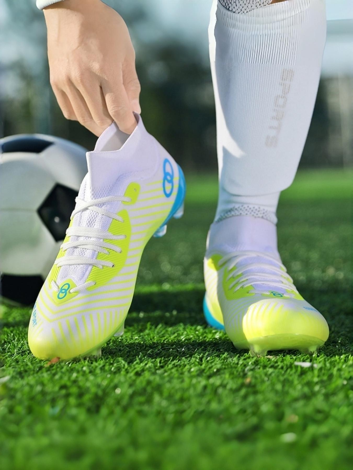 1 Pair Unisex Professional High Top Sock Football Match Shoes Soft Lining Lightweight Breathable Rubber Grip Outsole For Natural Grass