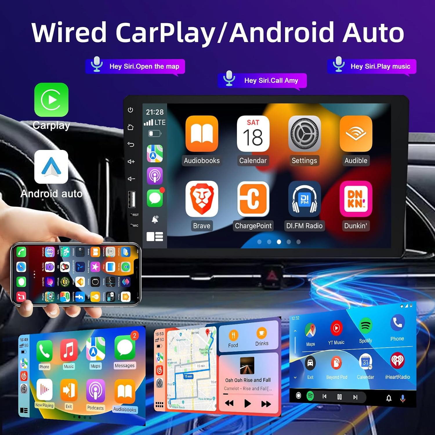 9inch Single Din Touchscreen  Stereo Compatible with   and ,   Radio with Backup Camera