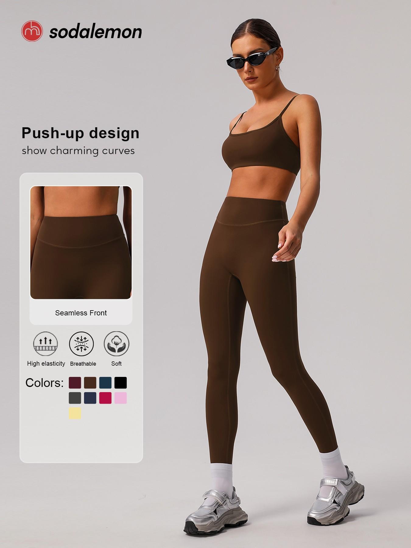 Two-piece Set Women's Solid Racer Back Crop Sports Bra & High Waist Leggings, Yoga Bottoms, Tracksuit Set, Quick Drying Breathable Comfortable for Yoga Gym, Workout Running Clothes, Ladies Sportswear for All Seasons, Workout Sets Women