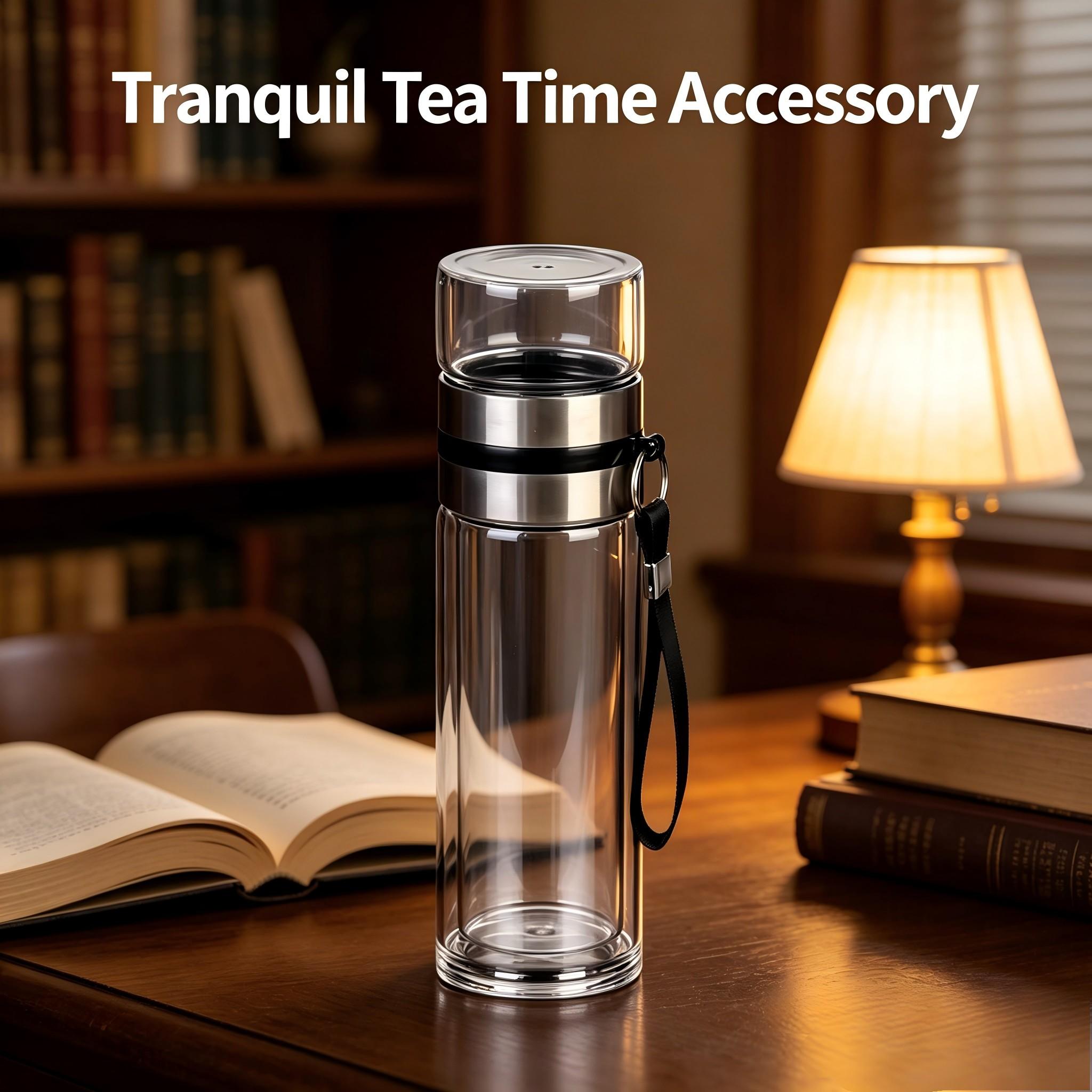 Leak-Proof Dual-Layer Glass Tea Coffee Separator Cup, Reusable Mug, Tumbler with Lid, Portable Round Design, Suitable for Hot and Cold Drinks, Dishwasher Safe