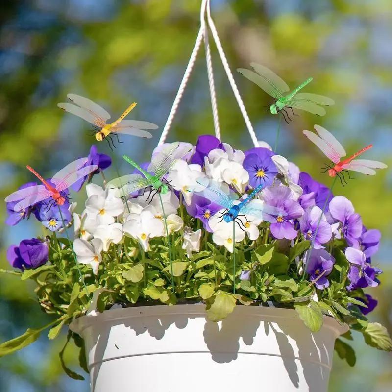 12 Pack Dragon Garden Clips 3D Dragonfly Decor Metal Garden Stakes for Outdoor