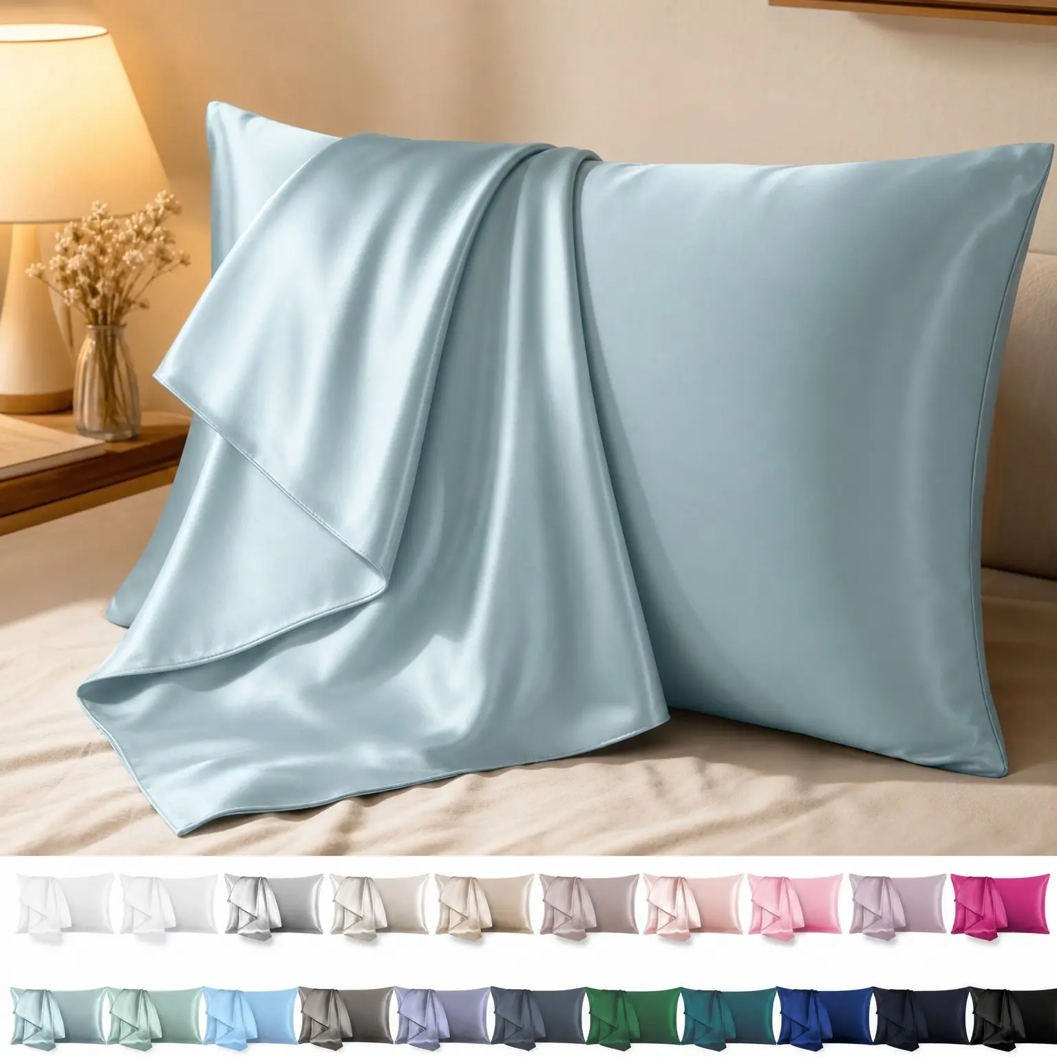 Mulberry Silk Pillowcase for Hair and Skin Standard Size 20"x26" with Hidden Zipper Soft Breathable Smooth Cooling Silk Pillow Cover for Sleeping (Haze Blue, 1 Pcs)Gift