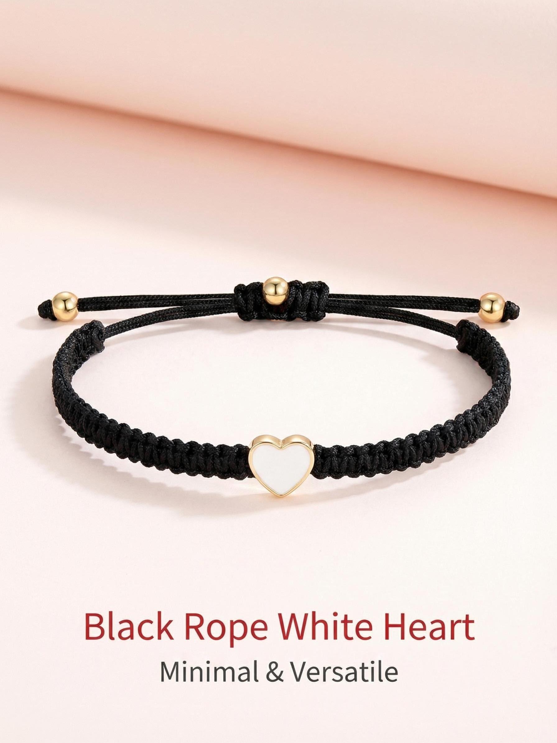 Couple Braided Bracelet Set, Spacer Beads, Jade Thread Flat Knot, Gold Edge, Heart Design, Romantic Jewelry Gift