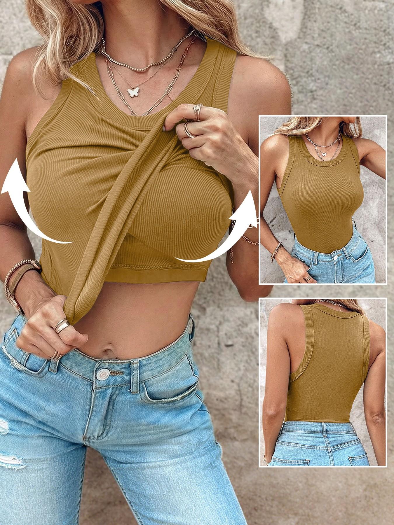 Ribbed Sports Tank Top with Backless Design, Sleeveless Style for All Seasons, Slim-Fitting with Organic Textile Yoga Sports Vest