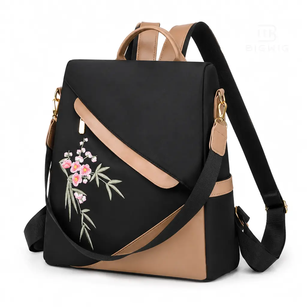 Female Anti-Theft Travel Backpack, Sleek Nylon Medium Soft Bag with Hidden Pocket, Phone Pocket, Card Slot, Roomy Compartment - Backpacks for School, Rucksack Bag for Work, Casual Daily Use (Light Khaki, Black, Cream)