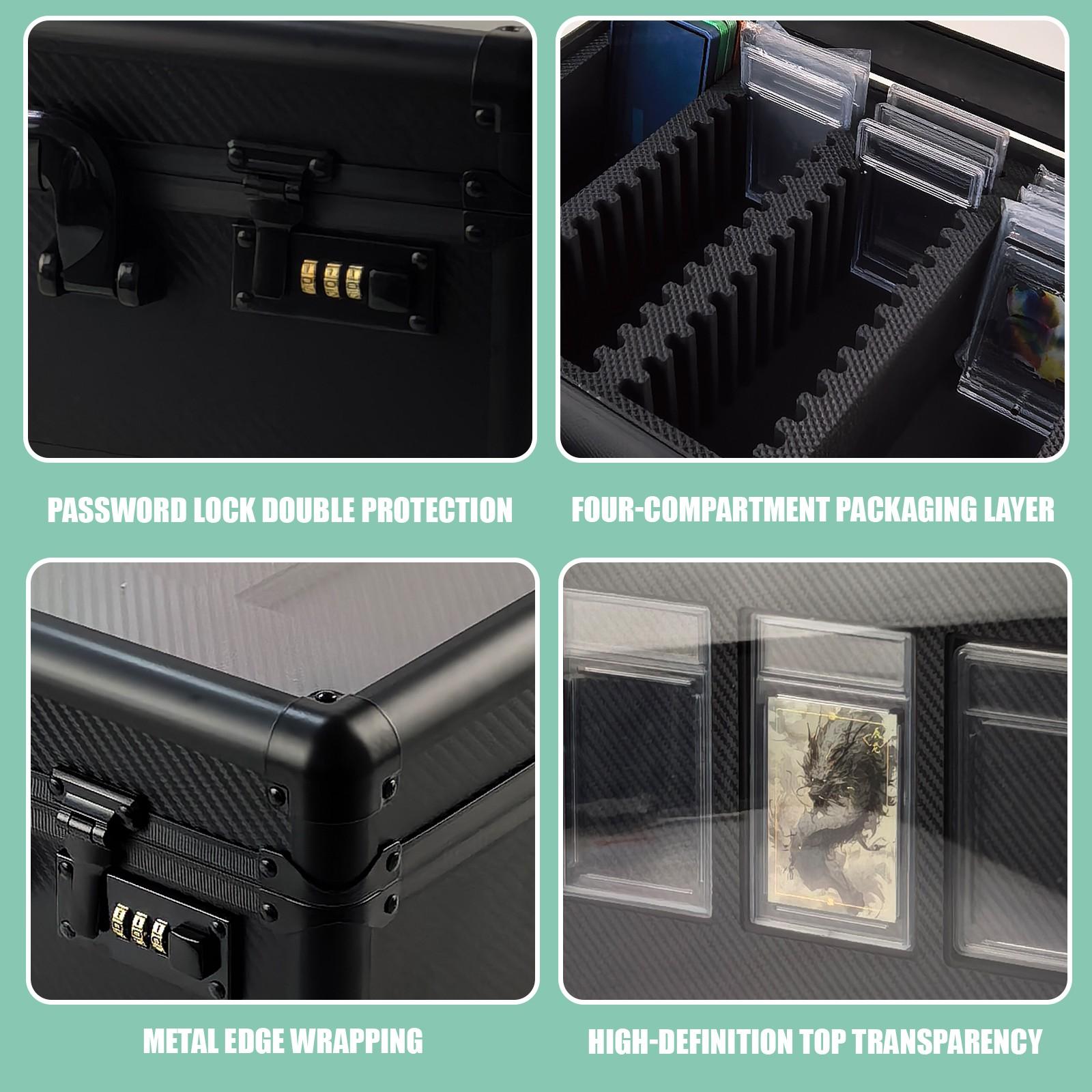 Aluminum Alloy Frame Trading Card Holder, Psa Display Top, Carbon Fiber Pattern, Password Lock, Sports Star Anime Game Card Manager