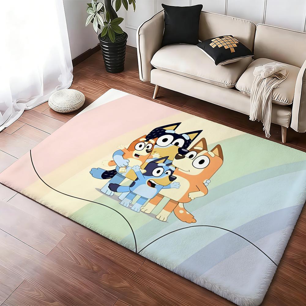 Kwaii Anime B-Bluey Floor Mat Flannel Rugs Soft Warmth Floor Mat Thickened Non-Slip for Room Home Decor Door Mat Strong Water Absorption Upgraded Anti-Slip Backing Easy to Clean