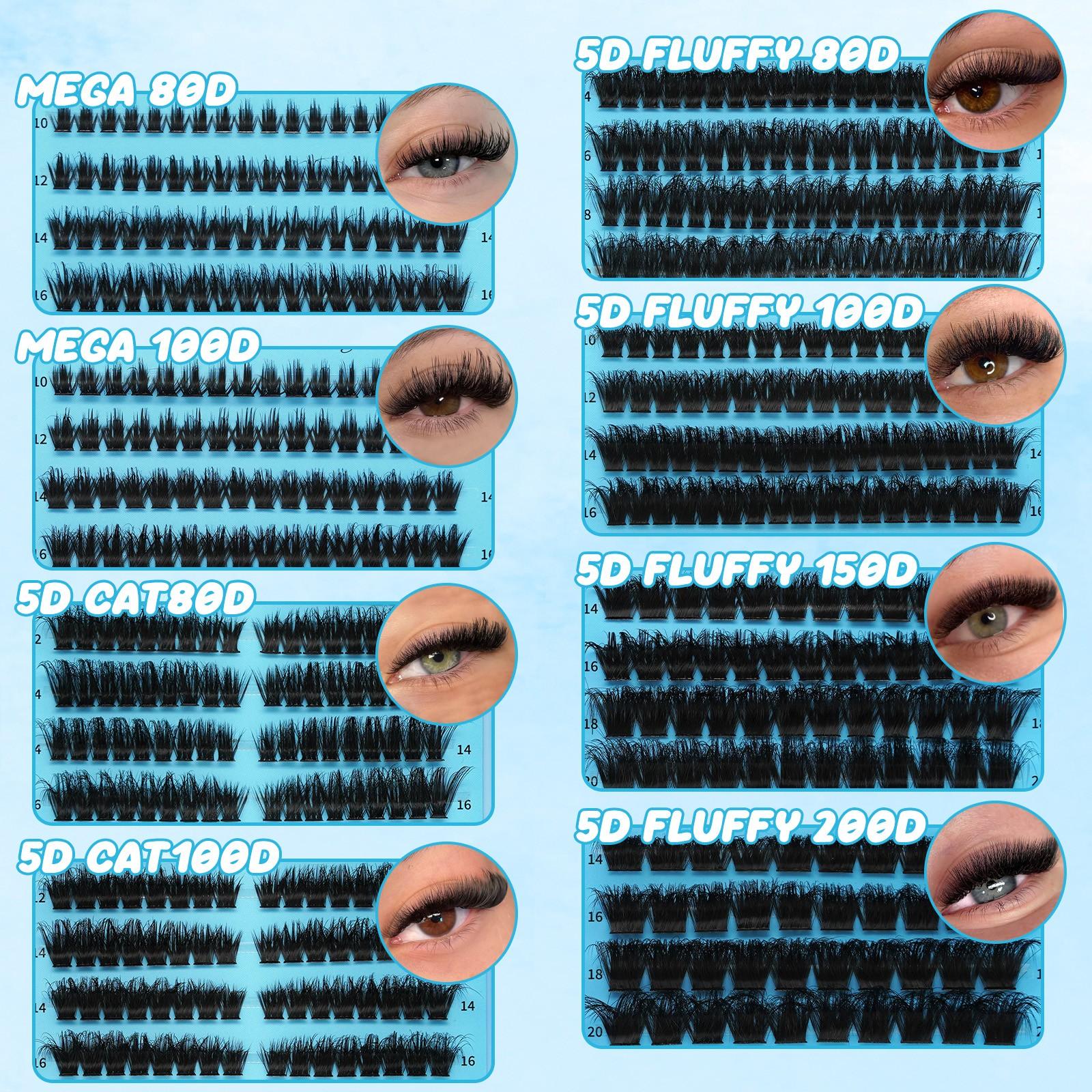 ADORANCE Lash Clusters Mixed Length, 408/359/472 PCS D Curl Volume Individual Lashes, Fluffy Wispy Cluster Eyelash Extensions for DIY Application