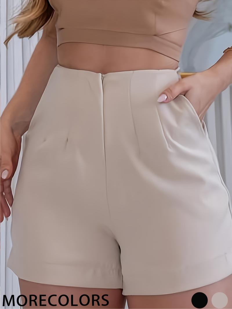 Women's Solid Color High Waist Shorts, Casual Comfy Shorts for Daily Wear, Ladies Bottoms for Summer