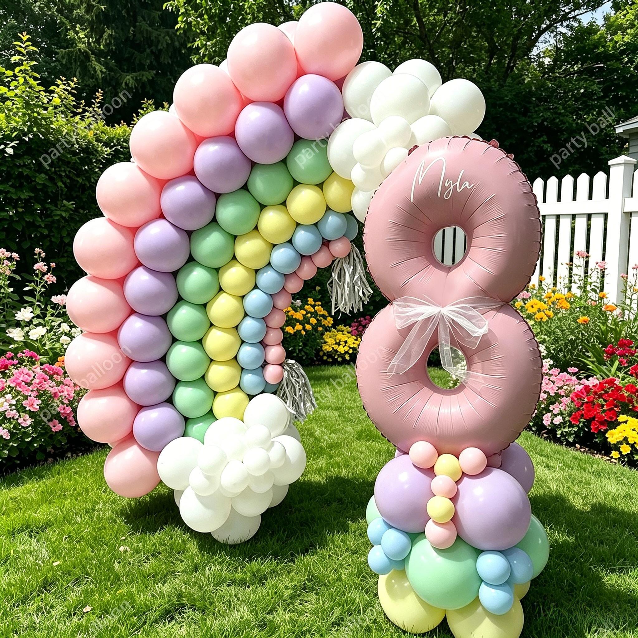 113 Piece Macaron Rainbow Number Balloons Set, Balloon Decorations Kit, 32 Inch Numbers 0-9, Party Decor for Birthday, Wedding, Kids' Festival