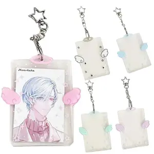 Kpop Angel Card Keychain Set Transparent Acrylic Badge Set Idol Album Clip Photo Frame Protective Set Suitable for Card Storage