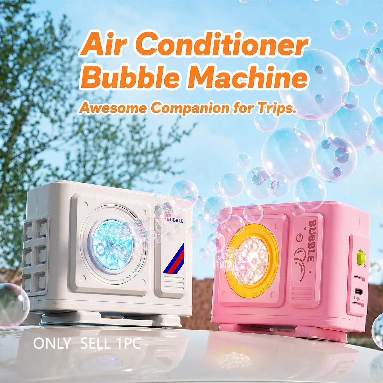 🫧Mini Air Conditioner Bubble Machine with Remote! USB rechargeable, car hanging decor, tons of bubbles for garden & birthday parties, Outdoor Bubble Machine ✨