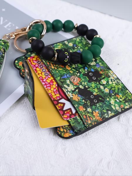 Animal Series Wrist Keychain with Colorful Beads, Cute Cartoon Design Card Holder, Perfect Gift for Friends and Holidays, Keychain Wristlet Strap