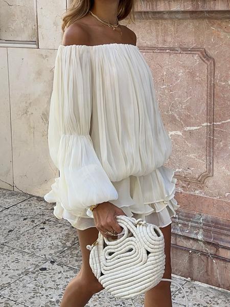 Off Shoulder Boho Style Woven Fabric Dress, Loose-Fit Design for Fall & Winter Holidays, Moderate Thickening Comfortable Wear