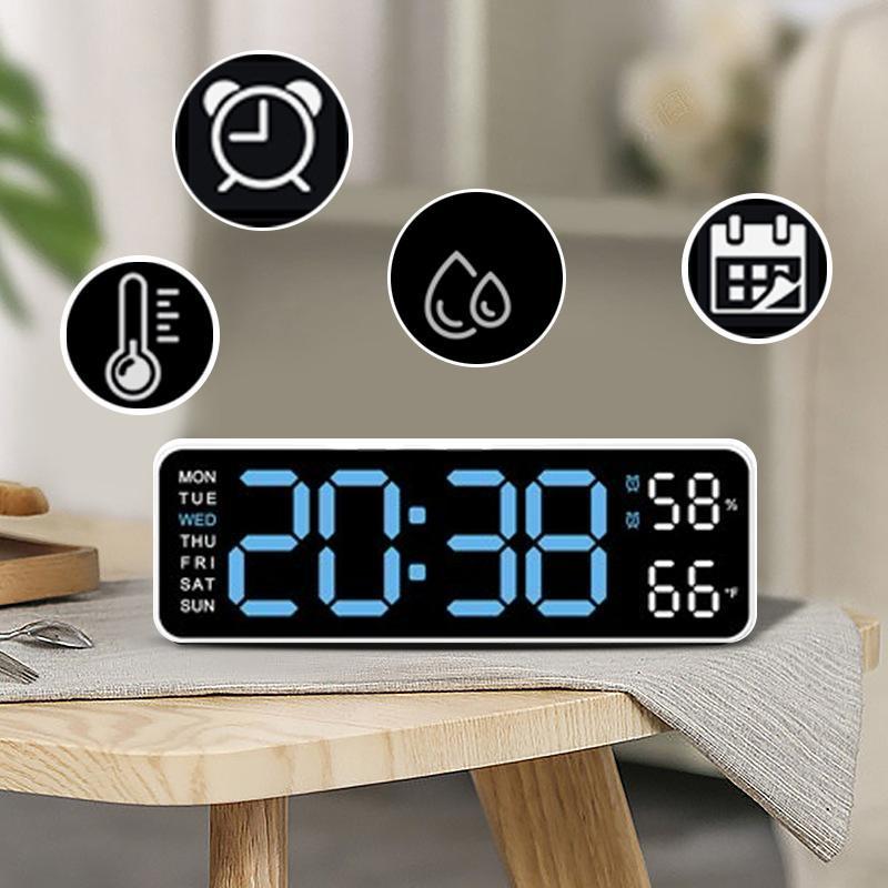 LED Digital Wall Clock, Large Display Digital Clock with LED Technology, Countdown Dimmer, DST Date, Week Temperature, Large Display Home Decor Blue(White Shell)