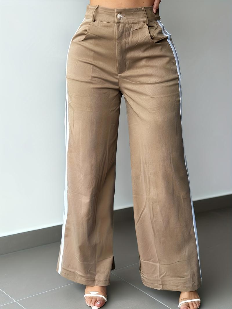 Women's Fall New Long Pants, Side Striped Wide Leg Pants, Vintage Stylish Tall Slim Casual Pants, Fashionable and Comfortable