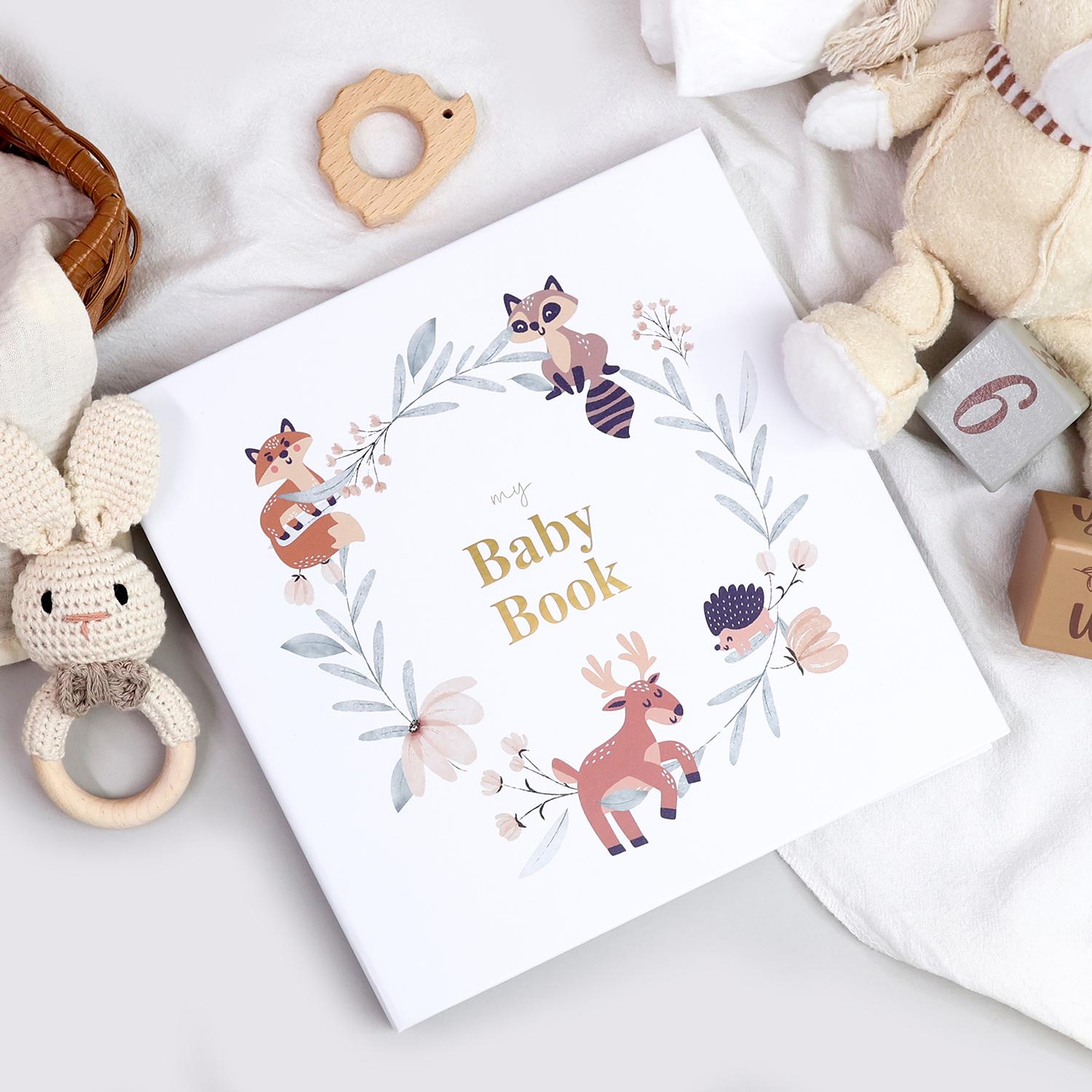 Baby Memory Book, Hello Baby Linen Cover Spiral-Bound Baby Notebook with 4 Special Paper Pockets and 12 Monthly Milestone Stickers, Pregnancy Memory Notebook #GLOBAL PICKS