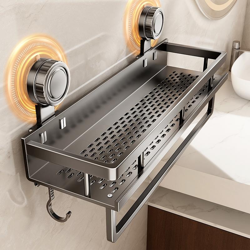 High-quality rust-proof carbon steel bathroom storage rack, kitchen shelf, no-drill shower rack, suction towel rack for toilet and washbasin, wall storage for bathroom