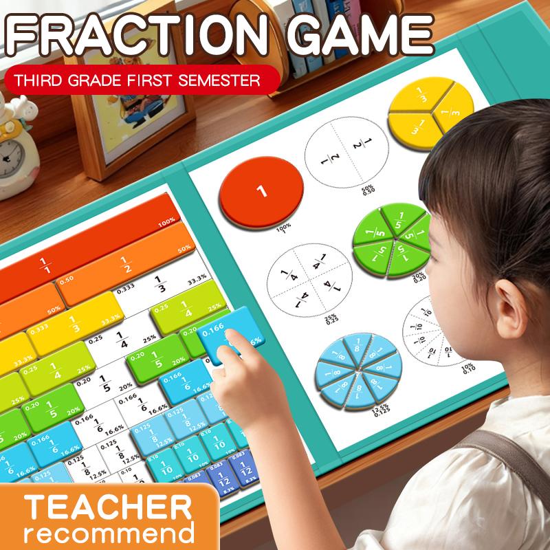 Elementary Math Fraction Visualization Teaching Aid, Visual Learning Tools, Magnetic River Rocks & Circular Set, Montessori Home Education Materials