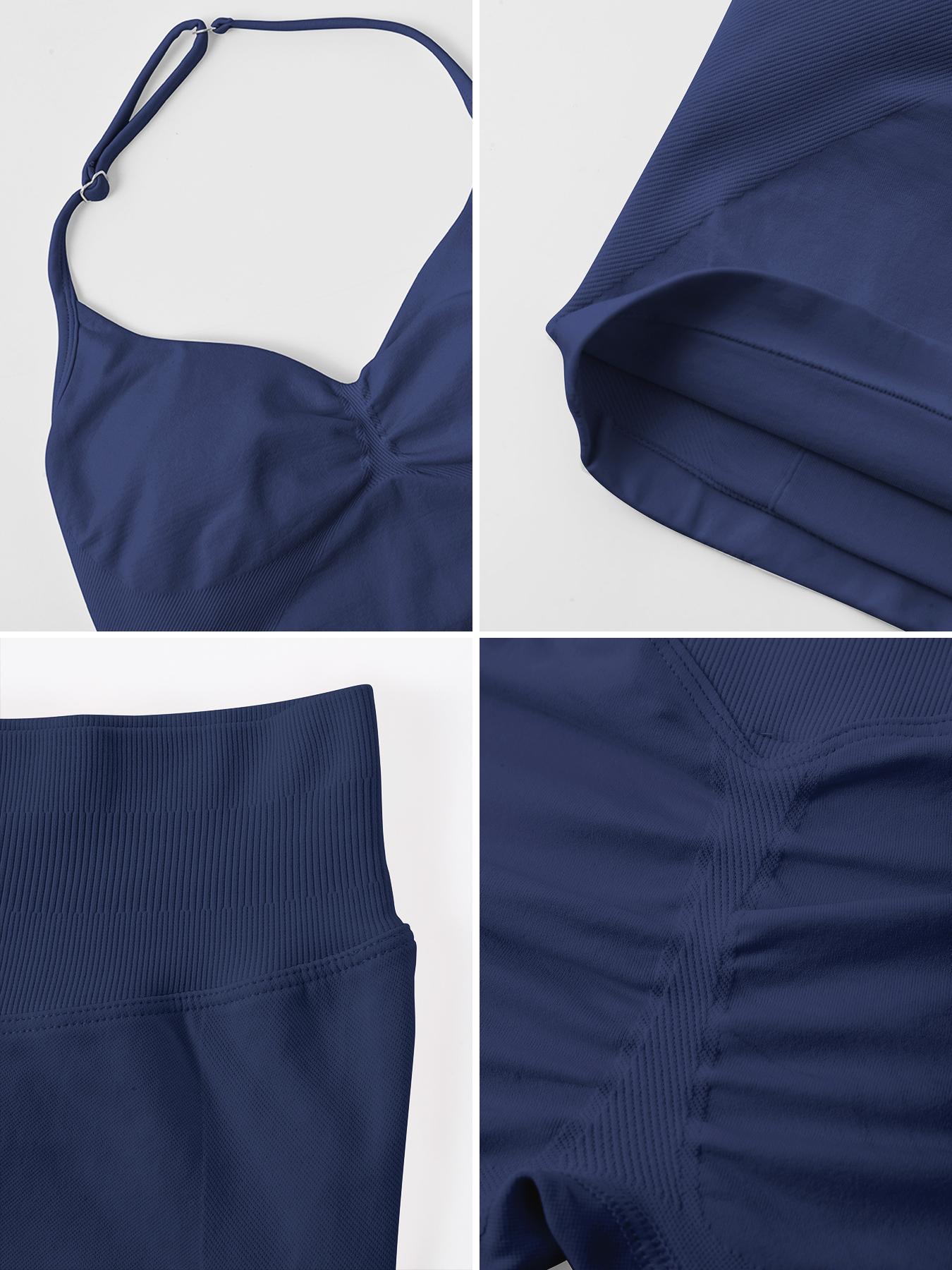 Women's High Waist Backless Tank Top & Tight Long Pants Set, Lightweight Compression Activewear, Breathable Yoga Gym Workout Cycling Running Golf Tennis Sports Wear