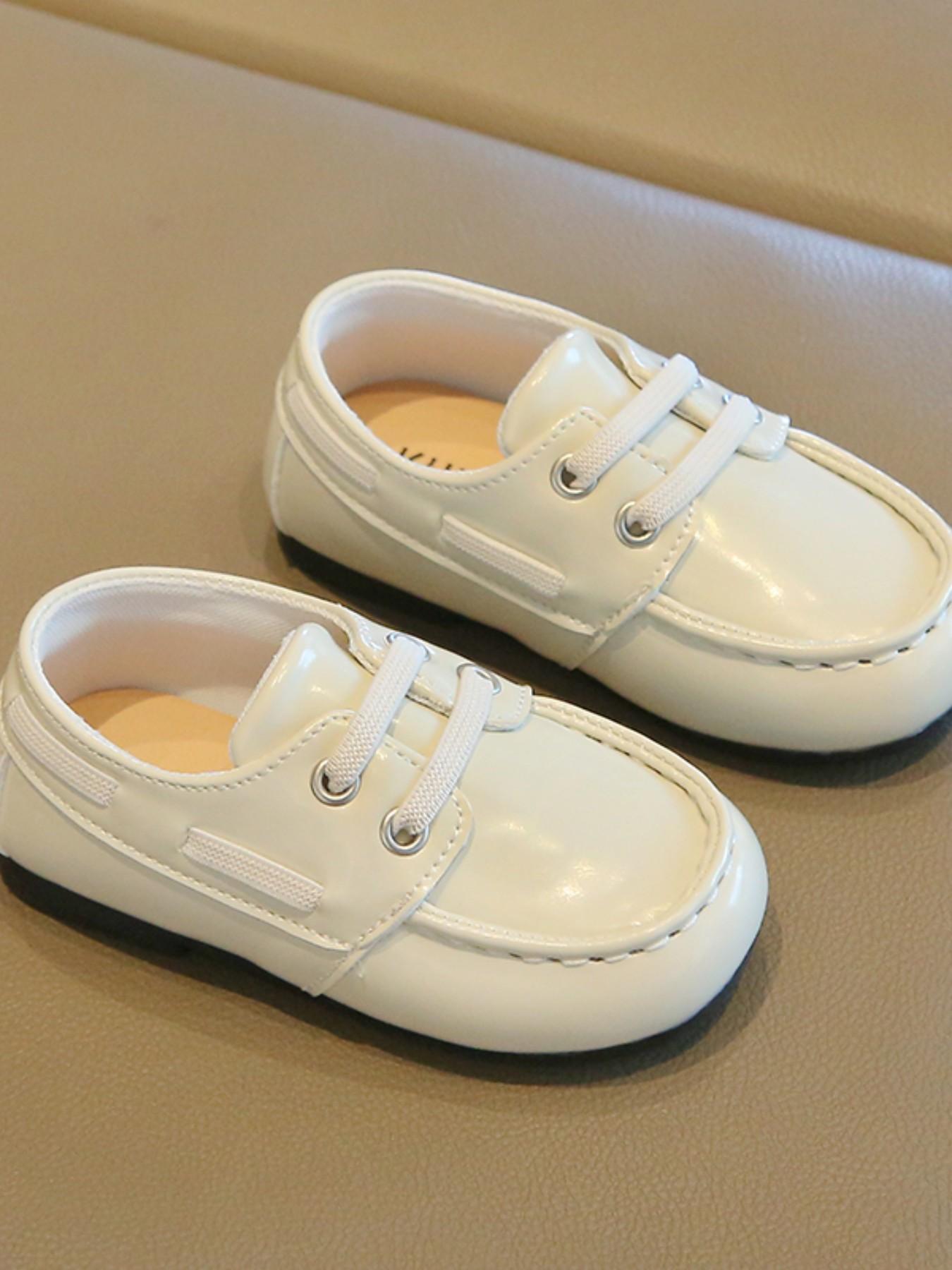 Unisex Soft Sole Elastic Band Loafers, Glossy PU Anti-Slip Round Toe Flat Shoes, British Style Baby Walker Shoes for Daily/formal Occasions