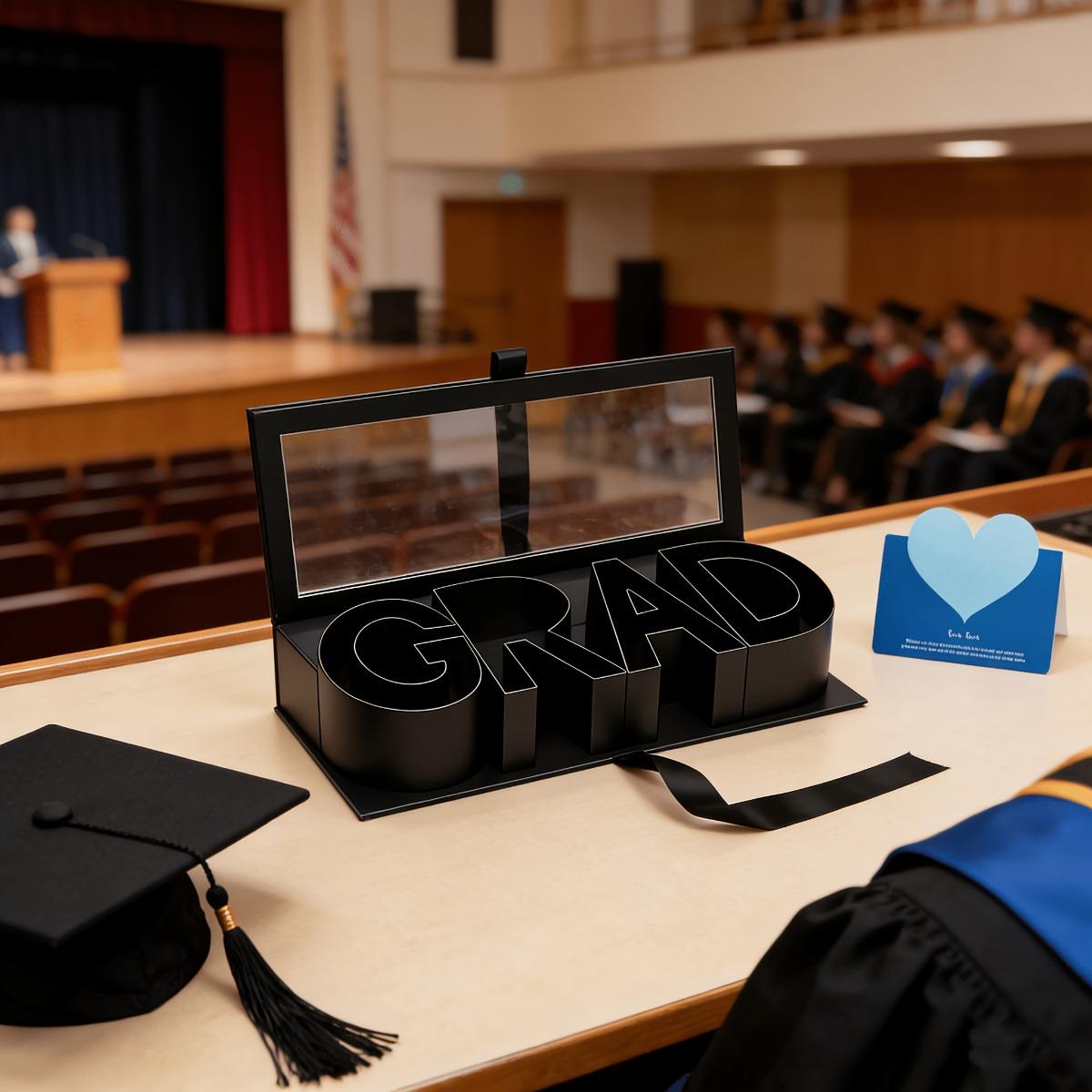 2026 Graduation Season DIY Letter Gift Box, GRAD Shaped Fillable Paper Gift Box, Graduation Bouquet Packaging Card Holder Keepsake Bracelet Box, Great for High School and College Graduation Gifts