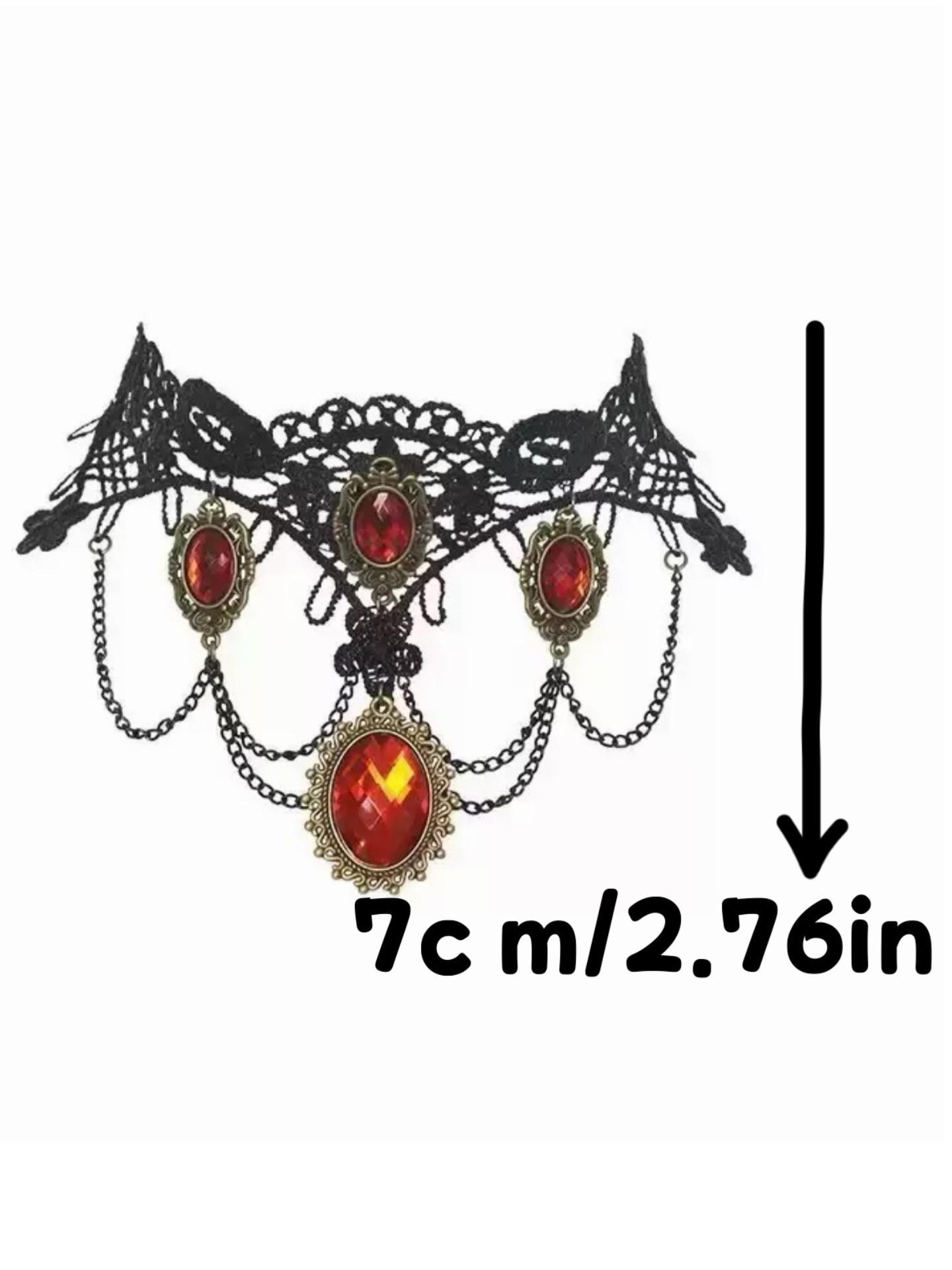 Vintage Court Necklace, Gothic Halloween Dark Princess Lace Choker, Unique Chain Print Accessory, Party Style, All Seasons