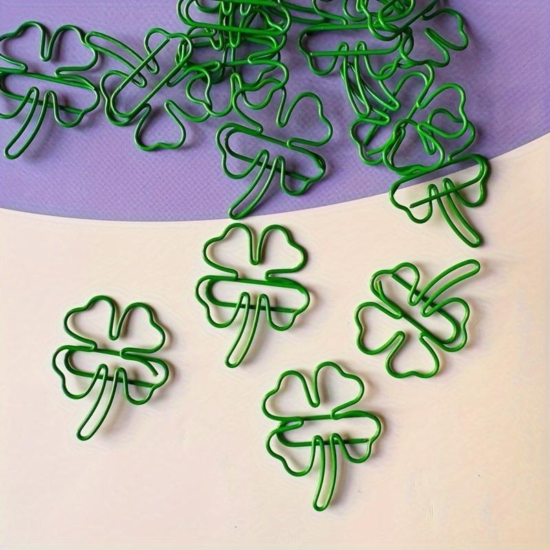 20pcs Green Four-Leaf Clover Paper Clips - Creative Metal Binder Clips, Stylish Office Supplies for Organizing Documents, Lucky Charm Design